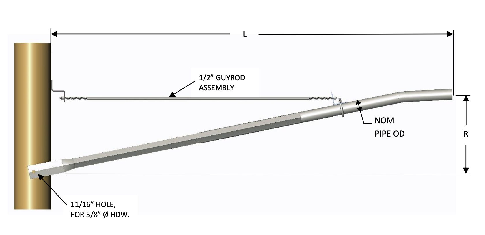 AFSG-125-10-A A-Frame Single Guy Lighting Bracket