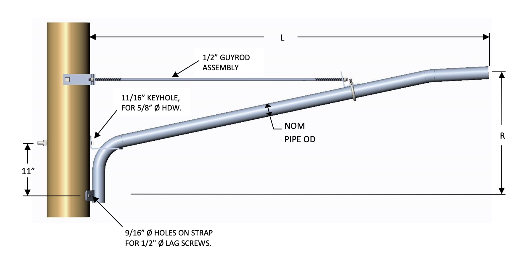 WPDG-125-10-A Cantilever – Double Guy Lighting Bracket