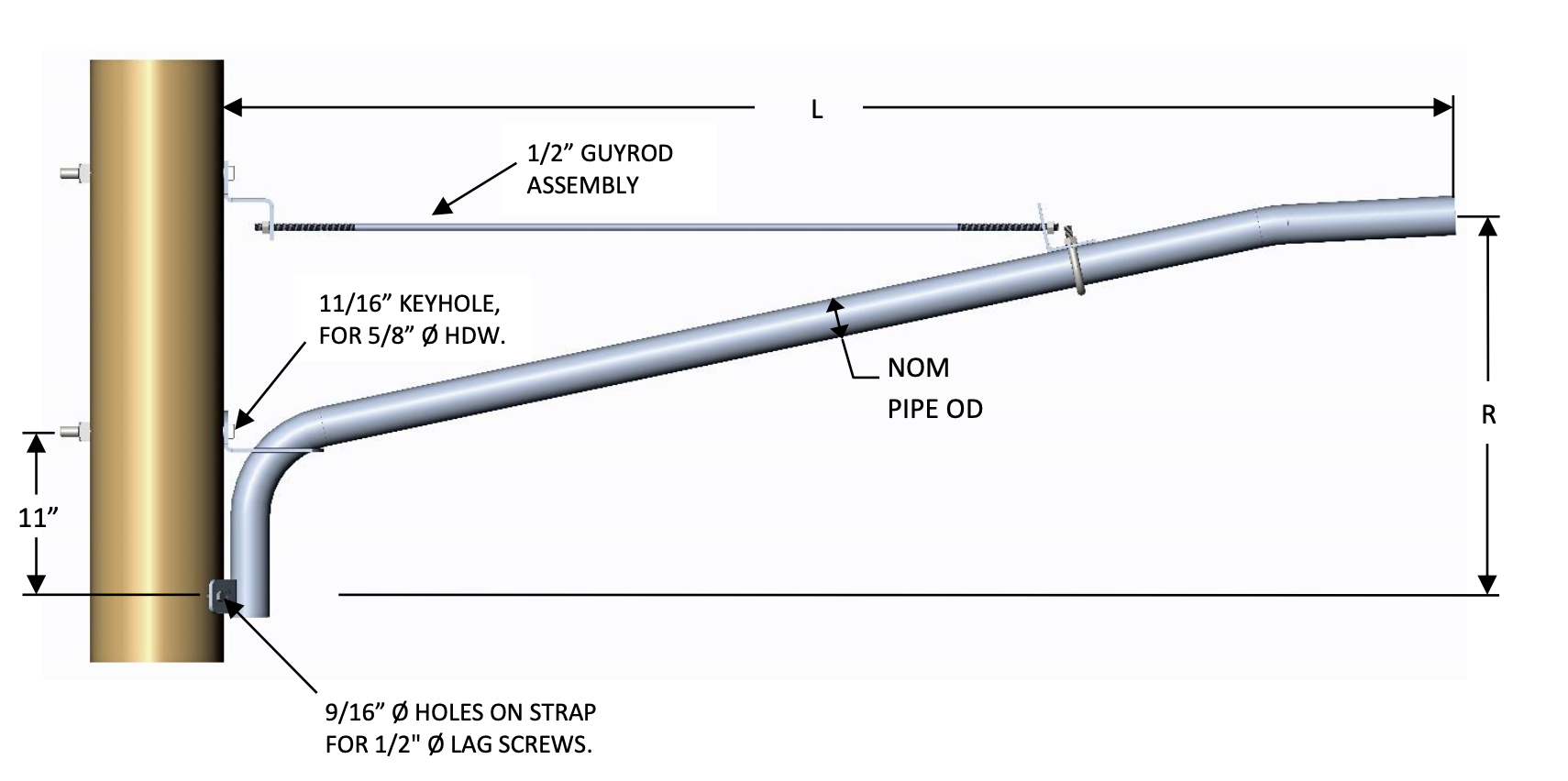 WPSG-125-10-A Cantilever – Single Guy Lighting Bracket