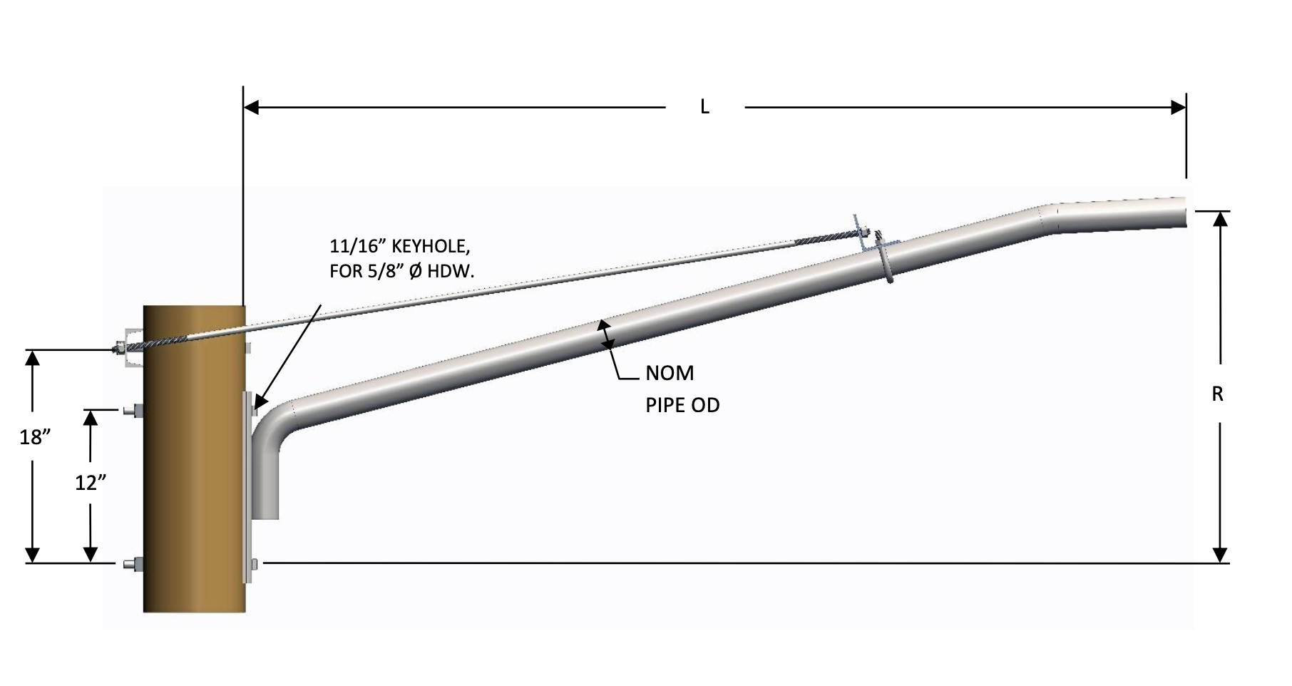 CPDG-2-10-A Cantilever Style Mast Arm w/ Double Guy Rods
