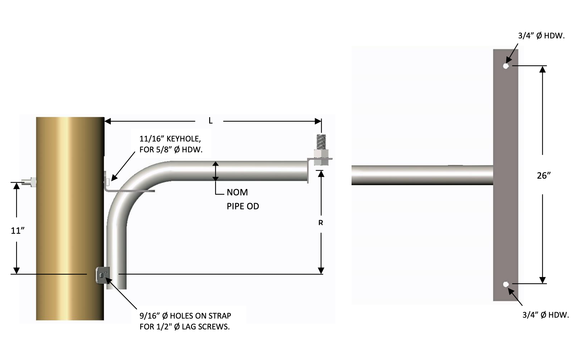 WP2F-125-1.33-A Double Floodlight Arm