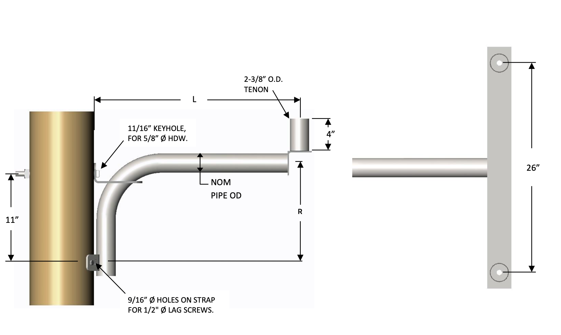 WP2FT-2-1.33-A Double Floodlight Arm – Tenon Mounting