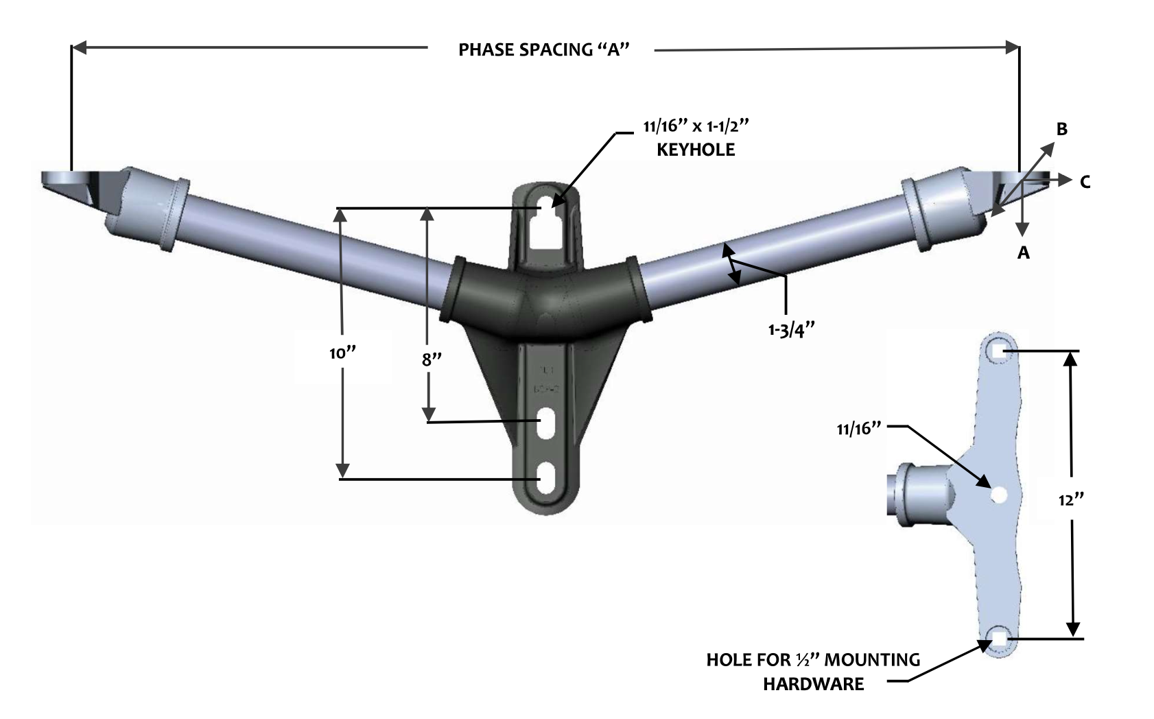 FLH2-2-36-C2 Double Phase 15° Cutout & Arrestor Bracket