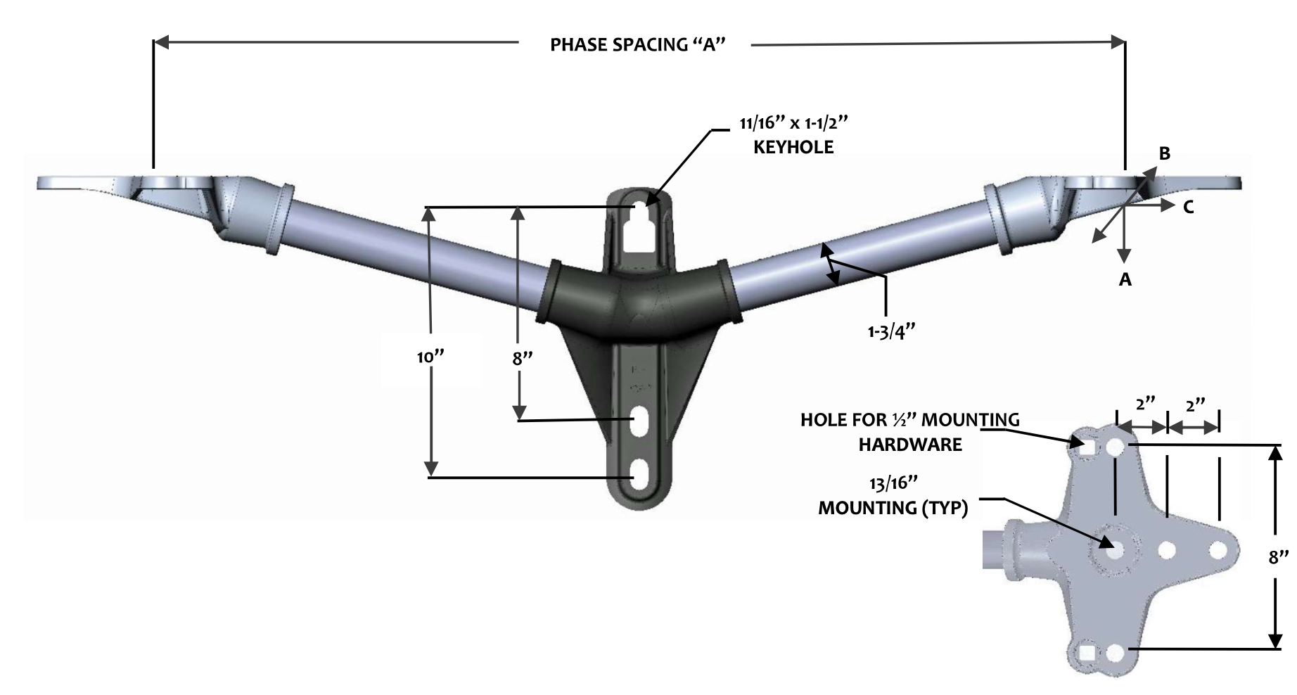 FLH2-2-36-C3 Double Phase 15° Cutout & Arrestor Bracket