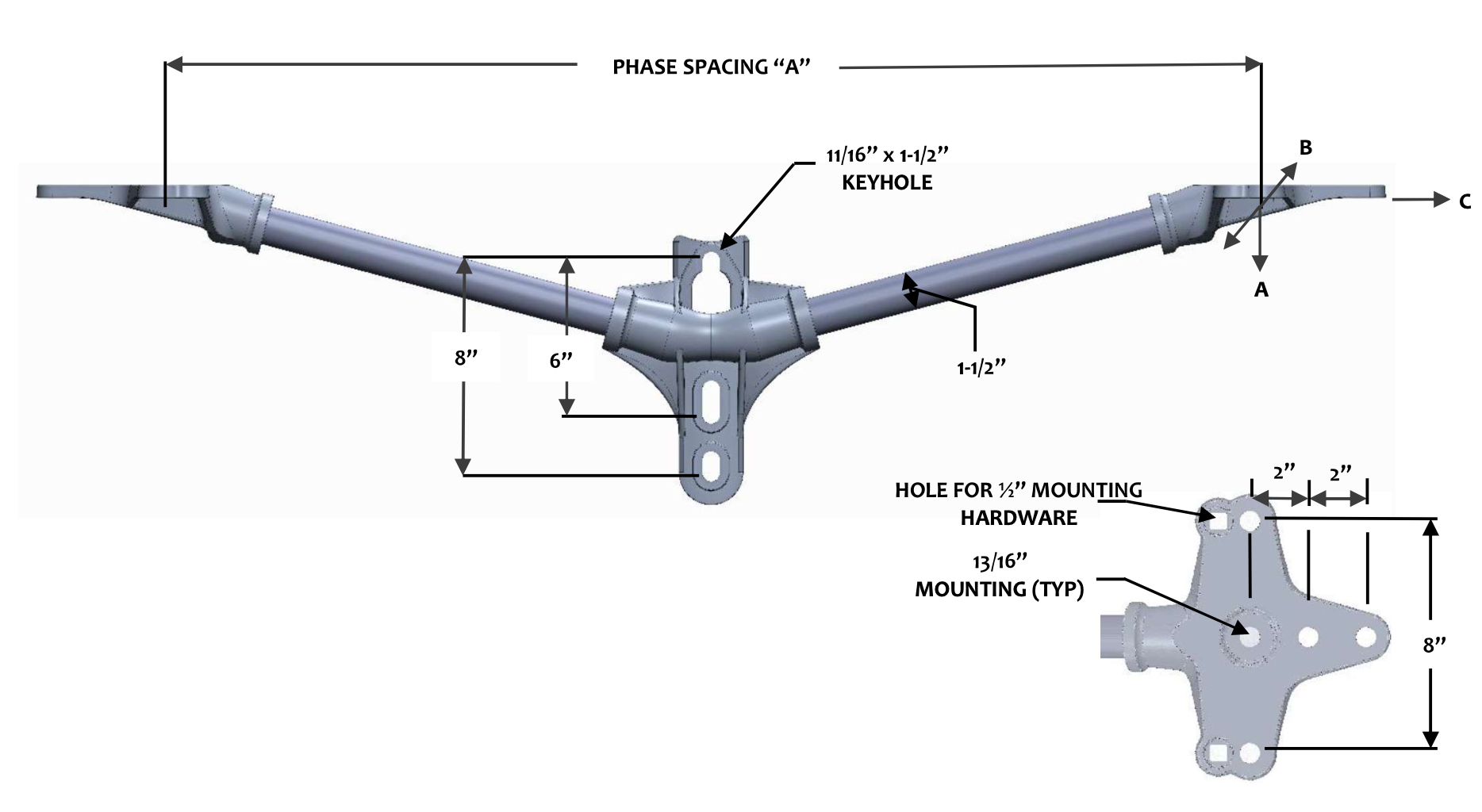 FLH2-1-36-C3 Double Phase 15° Cutout & Arrestor Bracket