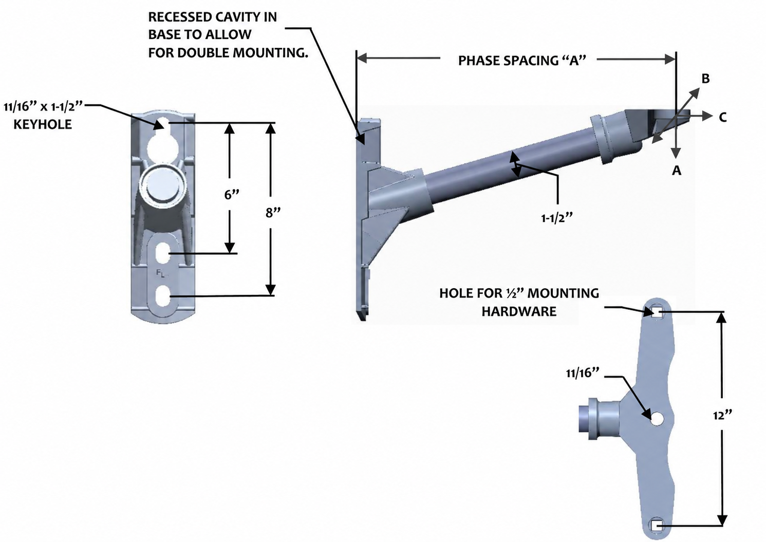 FLHR-1-12-C2 Single Phase 15° Cutout & Arrestor Bracket