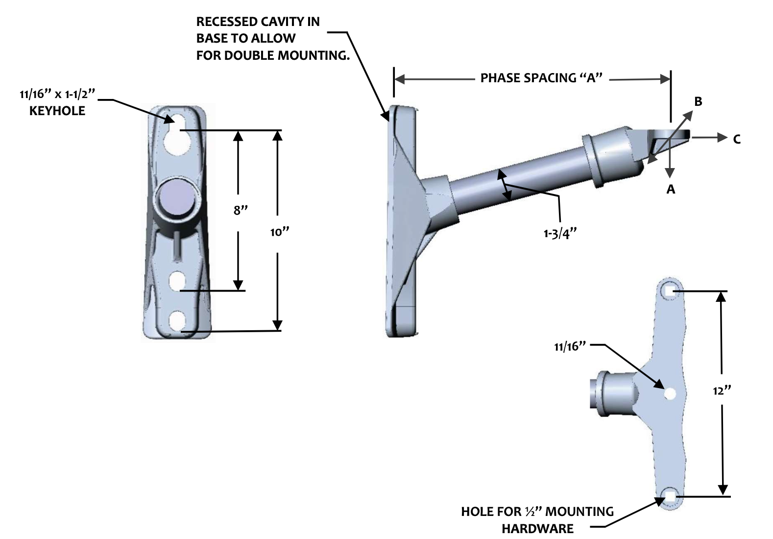 FLHR-2-18-C2 Single Phase 15° Cutout & Arrestor Bracket