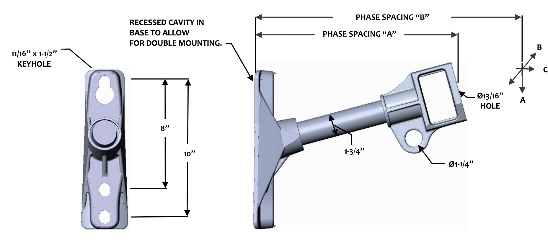 FLHR-2-12-HI Single Phase 15° Horizontal Insulator Bracket