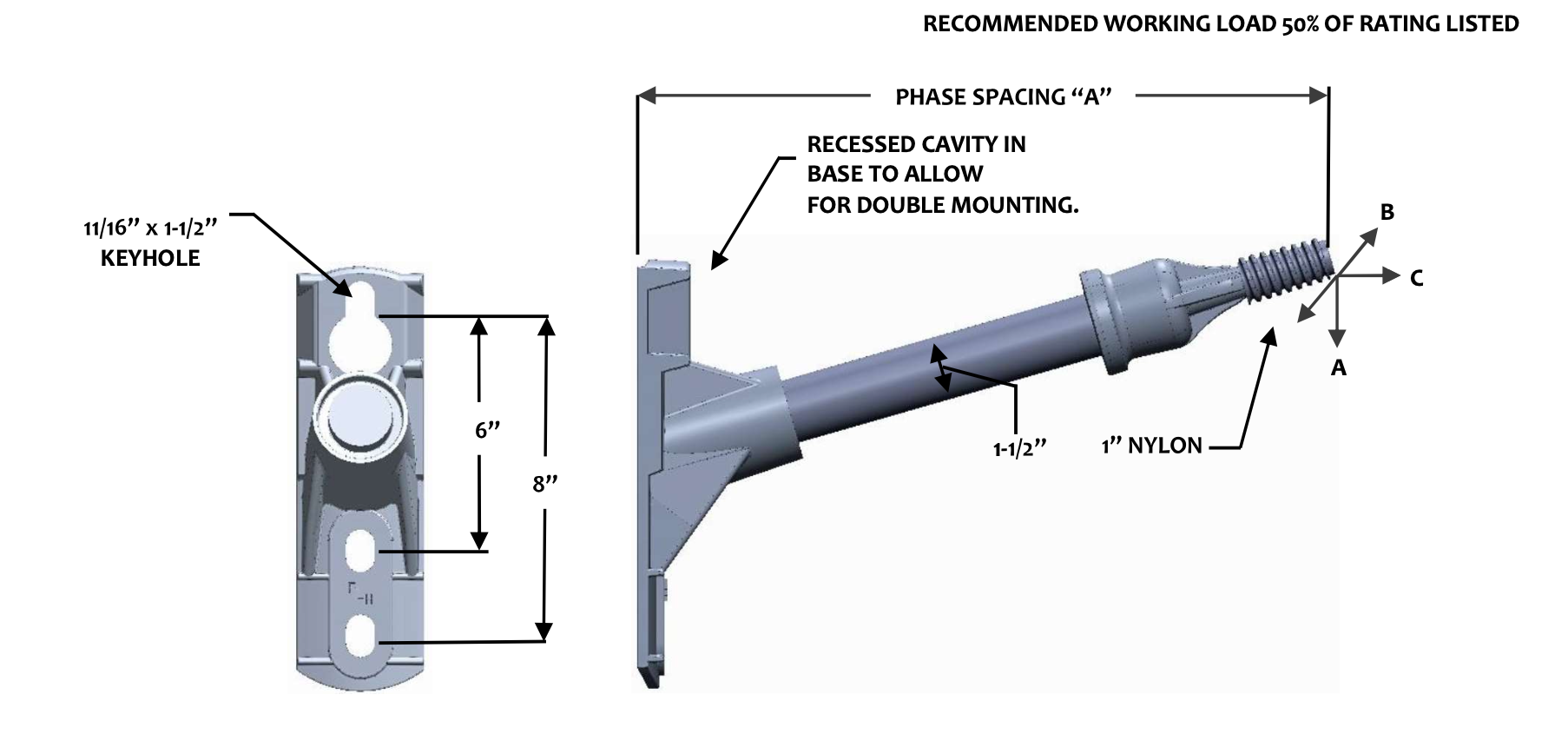 FLHR-1-12-S1 Single Phase 15° Straight Conductor Support Bracket